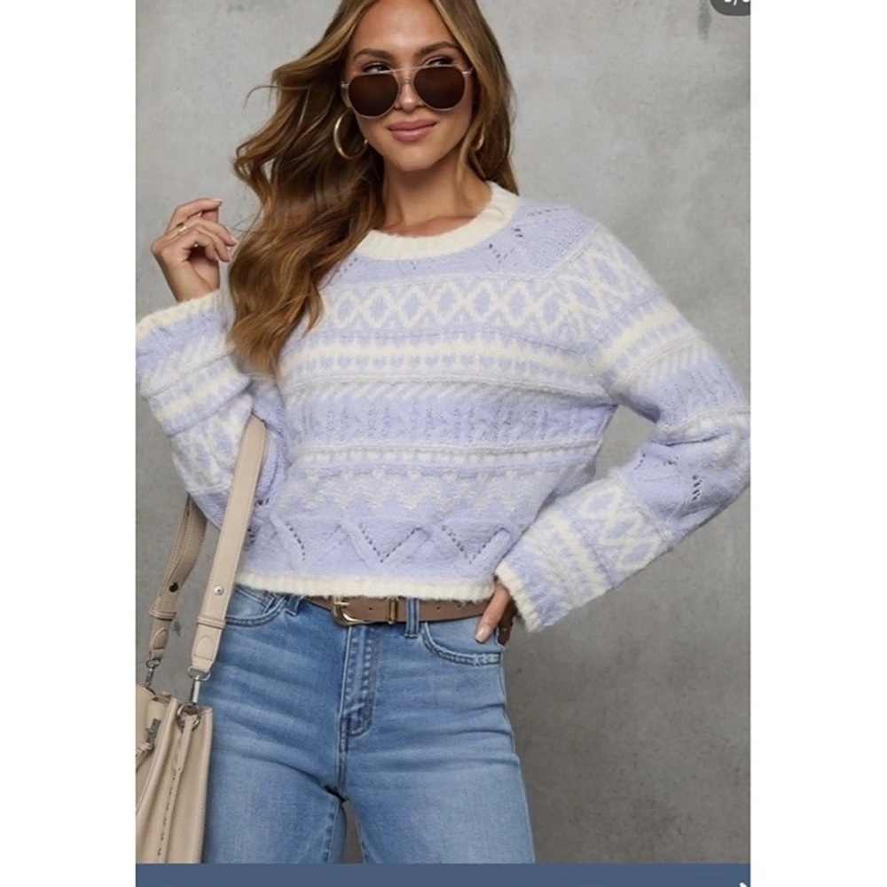 Lush Lavender & White Fair Isle Crewneck Sweater